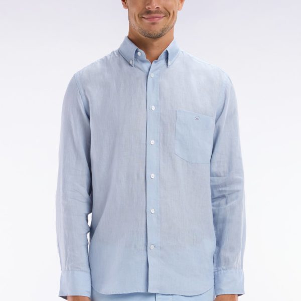 Chemise En Lin Gris Clair Unie Coupe Droite Eden Park