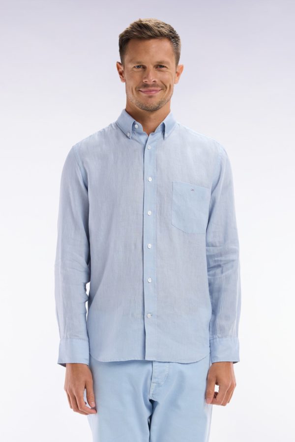 Chemise En Lin Gris Clair Unie Coupe Droite Eden Park