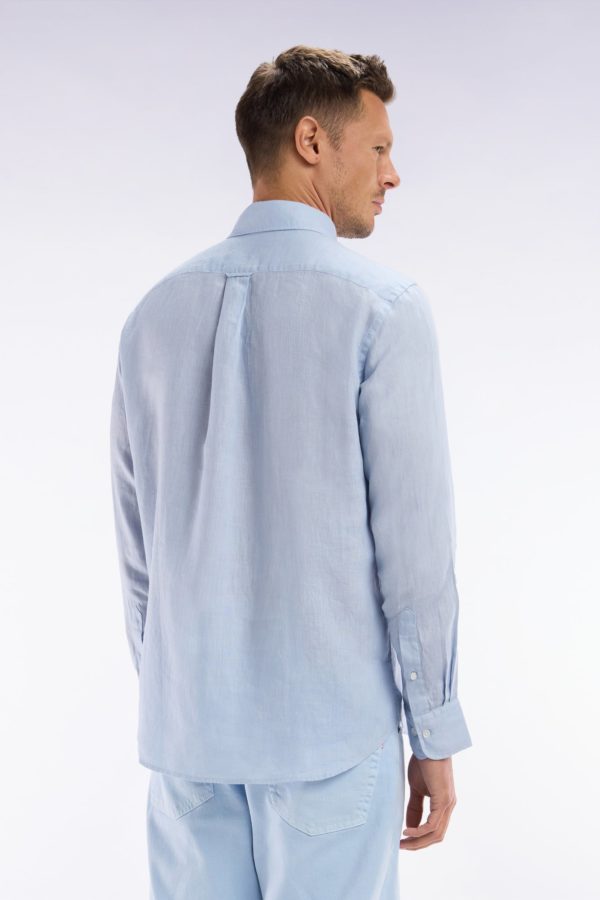 Chemise En Lin Gris Clair Unie Coupe Droite Eden Park – Image 3