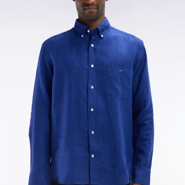 Chemise En Lin Bleu Foncé Unie Coupe Droite Eden Park
