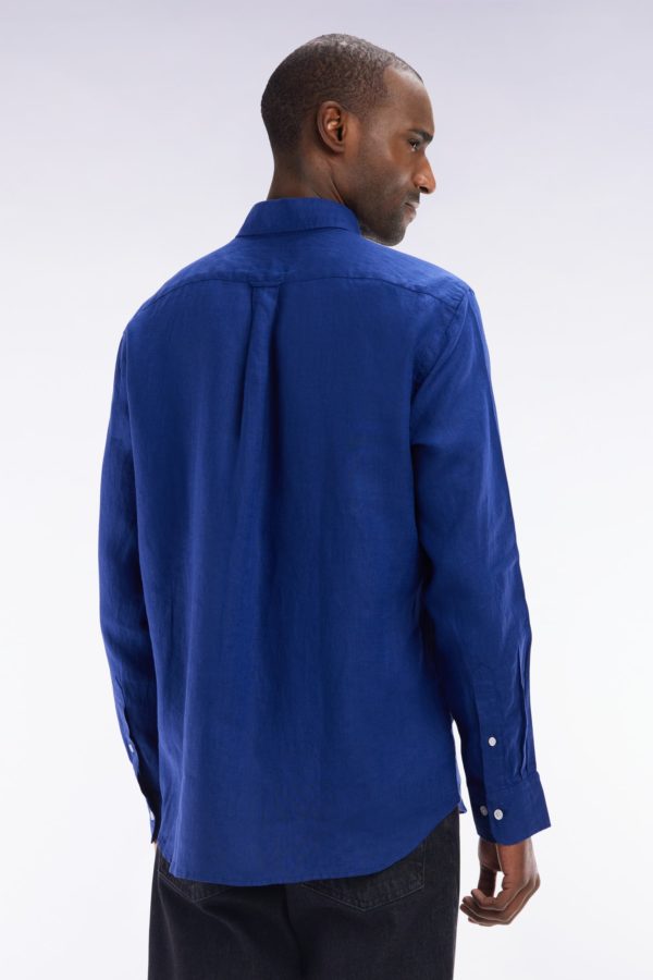 Chemise En Lin Bleu Foncé Unie Coupe Droite Eden Park – Image 3