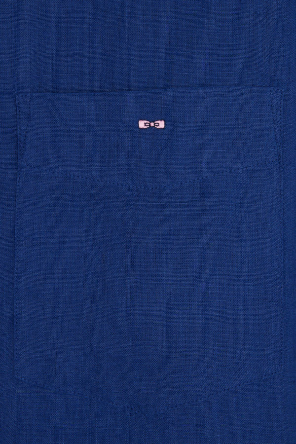 Chemise En Lin Bleu Foncé Unie Coupe Droite Eden Park – Image 5
