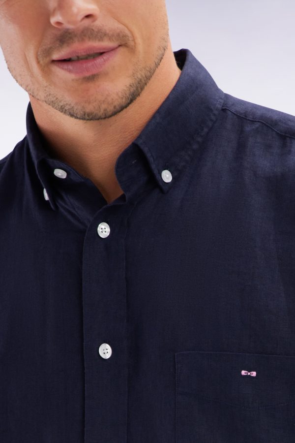 Chemise En Lin Marine Unie Coupe Droite Eden Park – Image 4