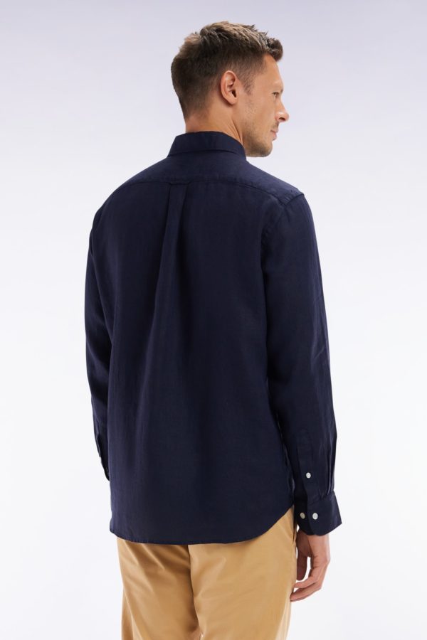Chemise En Lin Marine Unie Coupe Droite Eden Park – Image 3