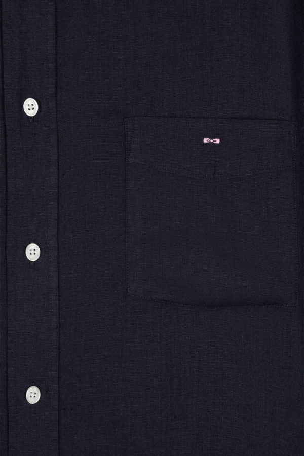 Chemise En Lin Marine Unie Coupe Droite Eden Park – Image 5