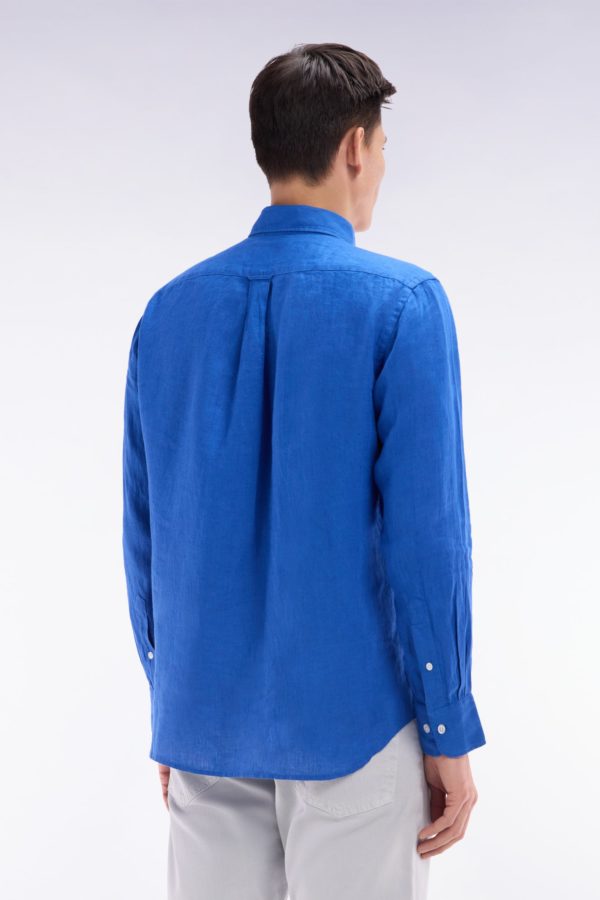 Chemise En Lin Bleu Unie Coupe Droite Eden Park – Image 2