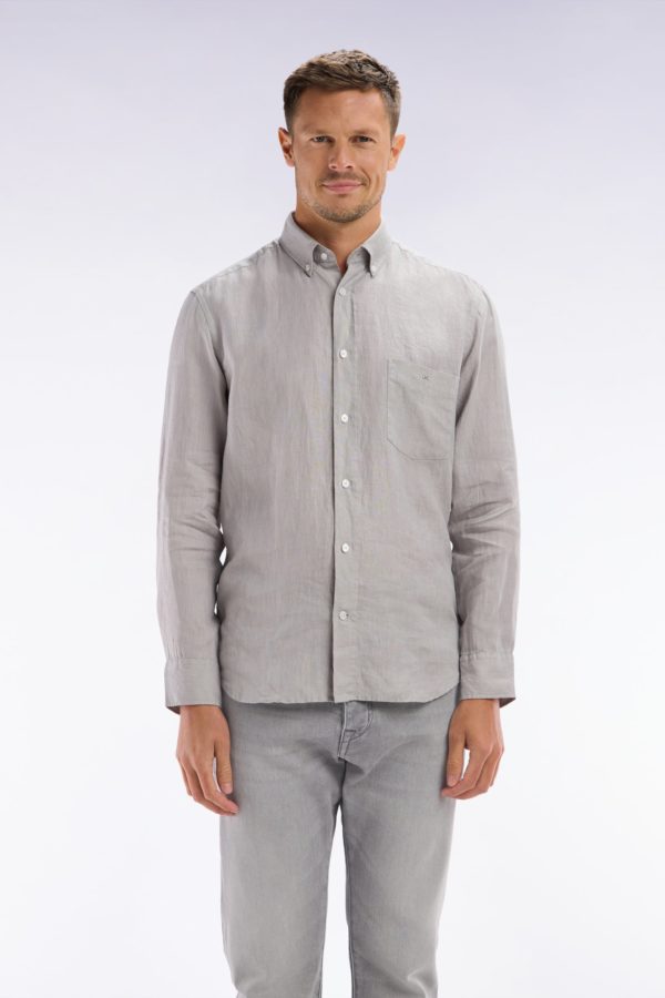 Chemise En Lin Gris Unie Coupe Droite Eden Park