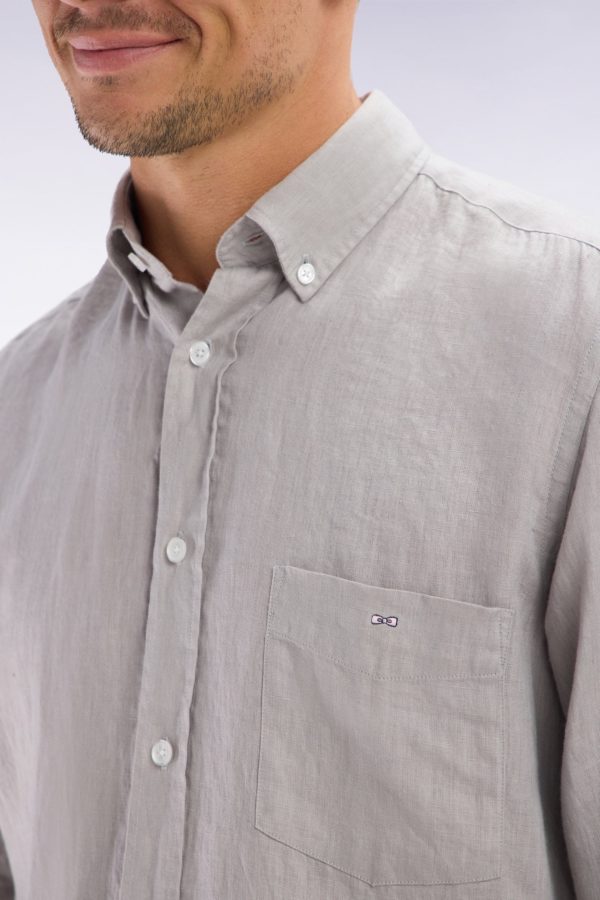 Chemise En Lin Gris Unie Coupe Droite Eden Park – Image 3