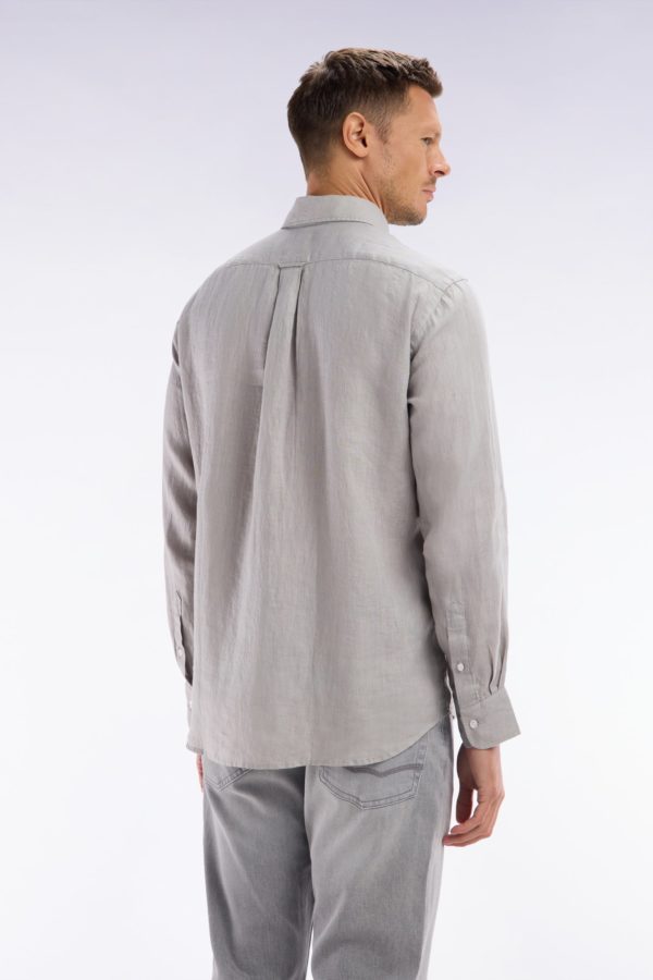 Chemise En Lin Gris Unie Coupe Droite Eden Park – Image 2