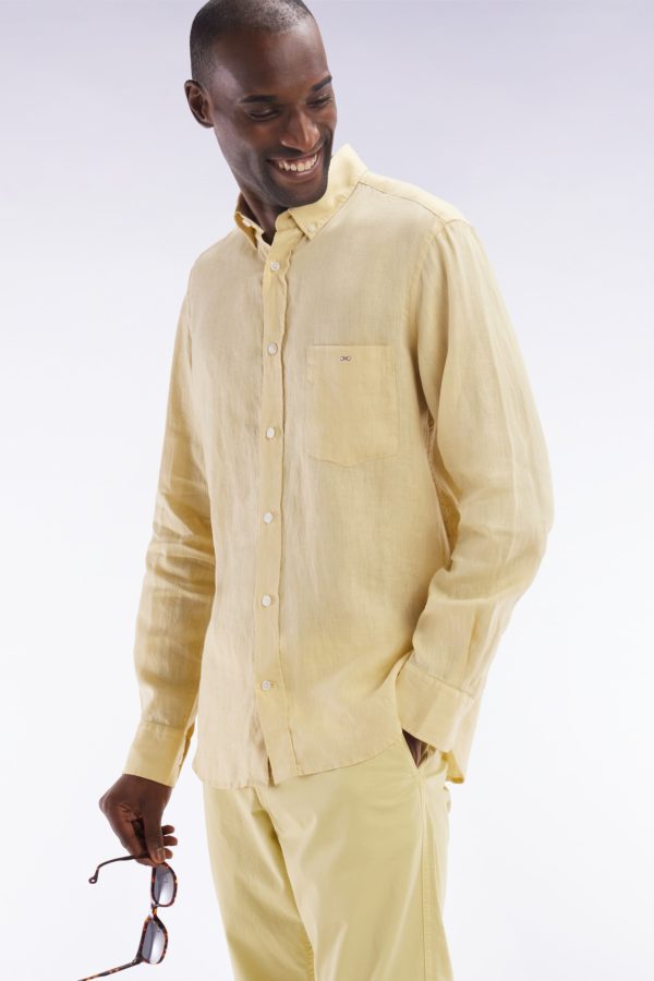 Chemise En Lin Ivoire Unie Coupe Droite Eden Park – Image 2
