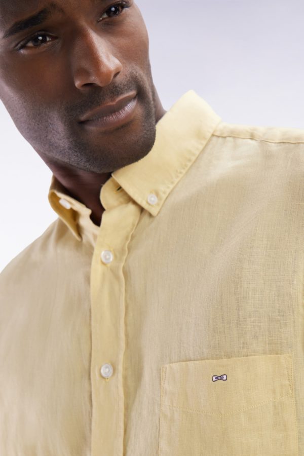 Chemise En Lin Ivoire Unie Coupe Droite Eden Park – Image 4