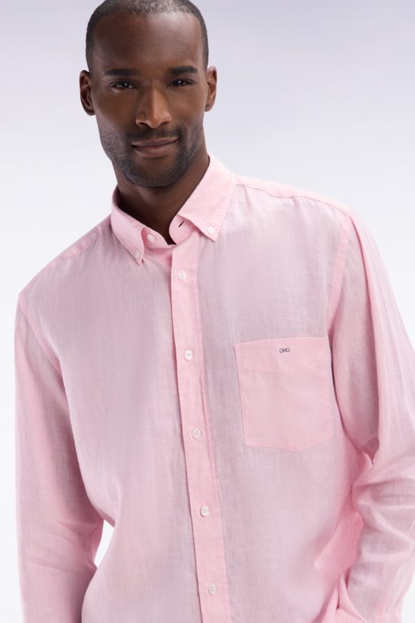 Chemise En Lin Rose Unie Coupe Droite Eden Park – Image 2
