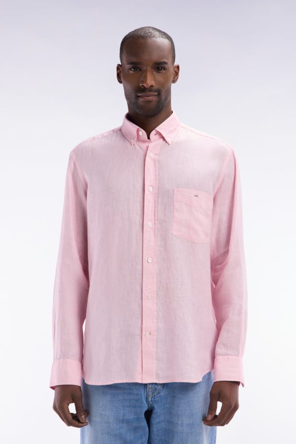 Chemise En Lin Rose Unie Coupe Droite Eden Park
