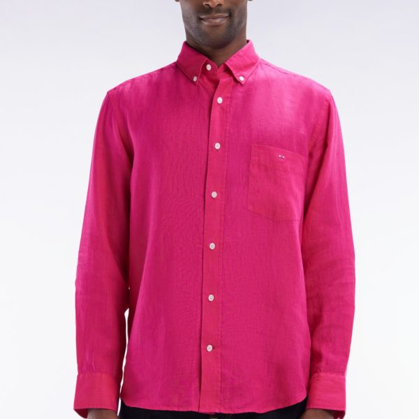 Chemise En Lin Fuchsia Unie Coupe Droite Eden Park
