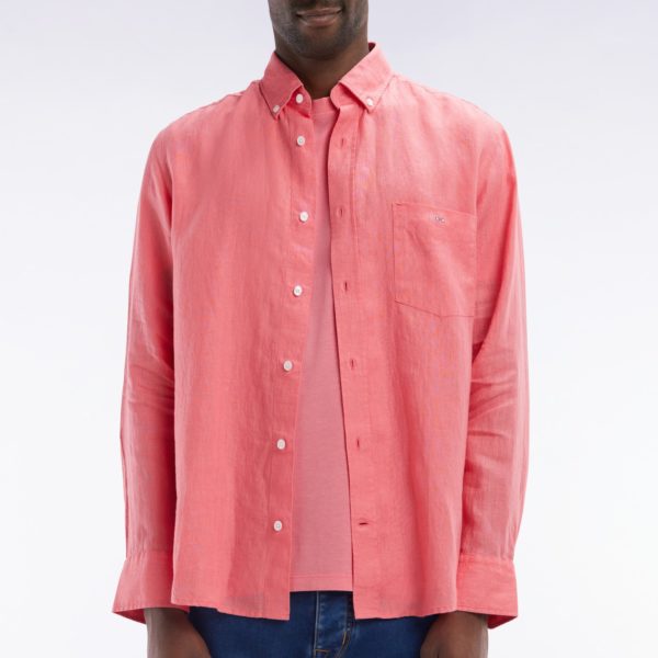 Chemise En Lin Rose Saumon Unie Coupe Droite Eden Park