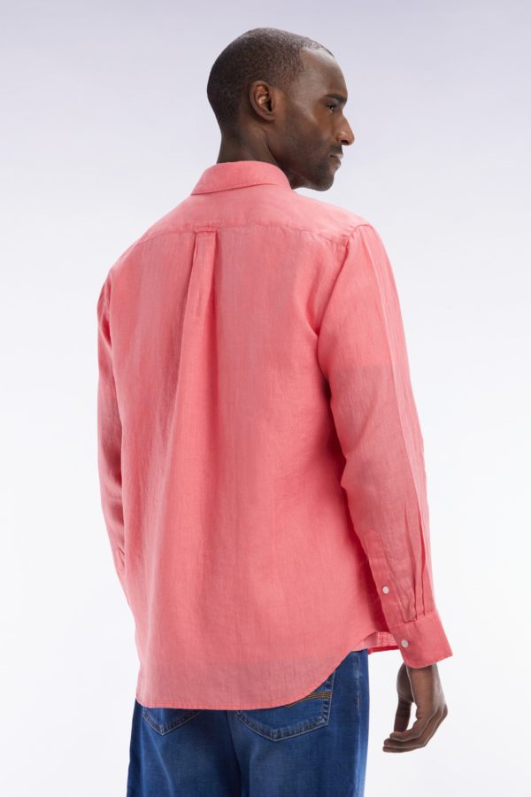 Chemise En Lin Rose Saumon Unie Coupe Droite Eden Park – Image 3