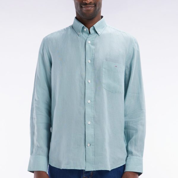 Chemise En Lin Vert D'eau Unie Coupe Droite Eden Park