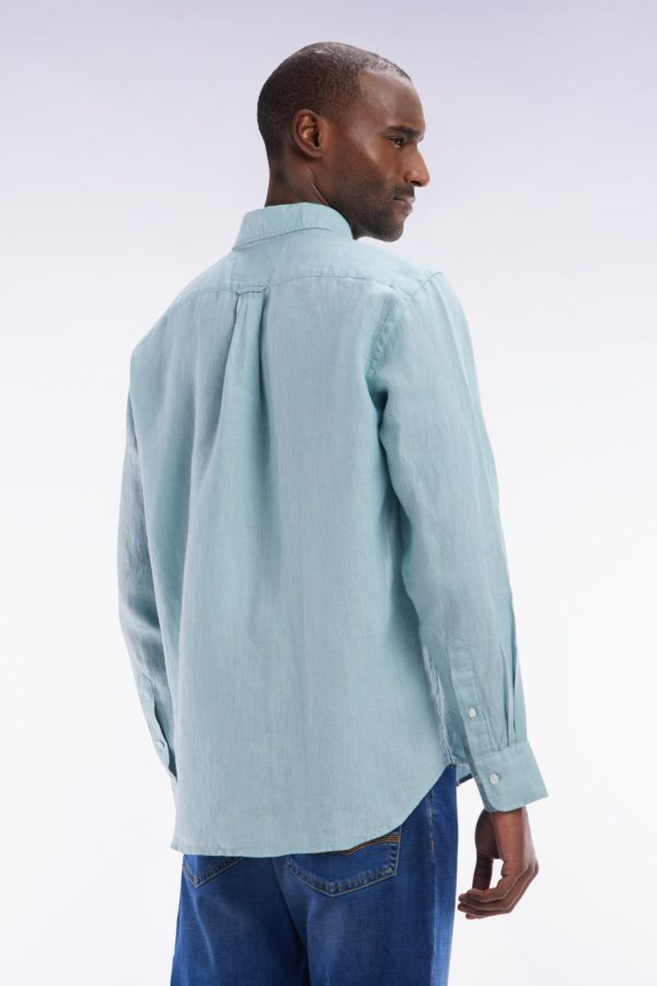 Chemise En Lin Vert D'eau Unie Coupe Droite Eden Park – Image 3