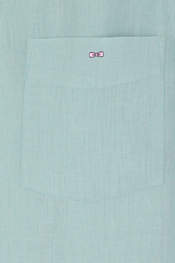 Chemise En Lin Vert D'eau Unie Coupe Droite Eden Park – Image 5
