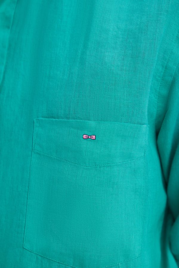 Chemise En Lin Vert Unie Coupe Droite Eden Park – Image 4