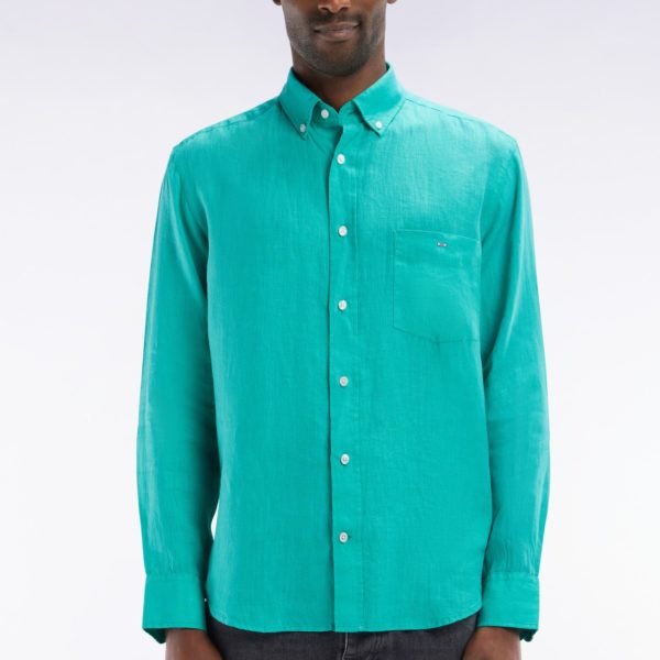 Chemise En Lin Vert Unie Coupe Droite Eden Park