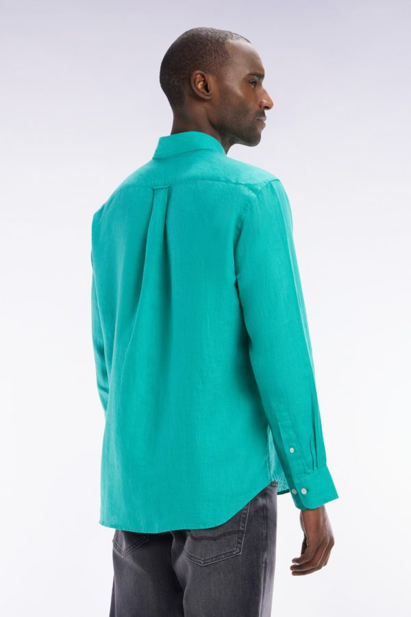 Chemise En Lin Vert Unie Coupe Droite Eden Park – Image 3