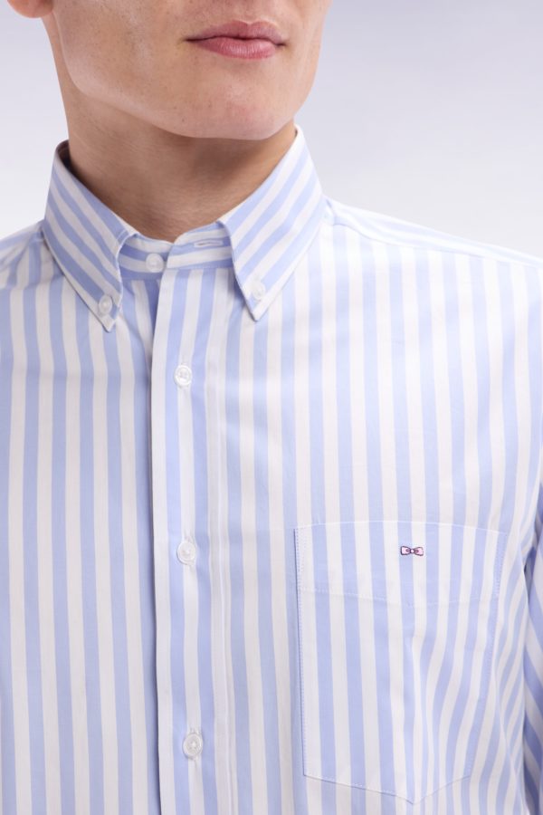 Chemise À Rayures Bâtons En Coton Gris Clair Coupe Droite Eden Park – Image 4