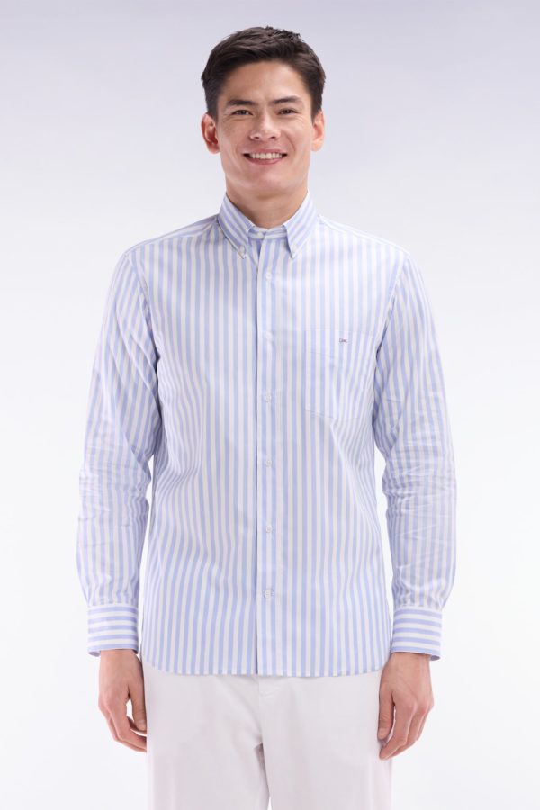 Chemise À Rayures Bâtons En Coton Gris Clair Coupe Droite Eden Park