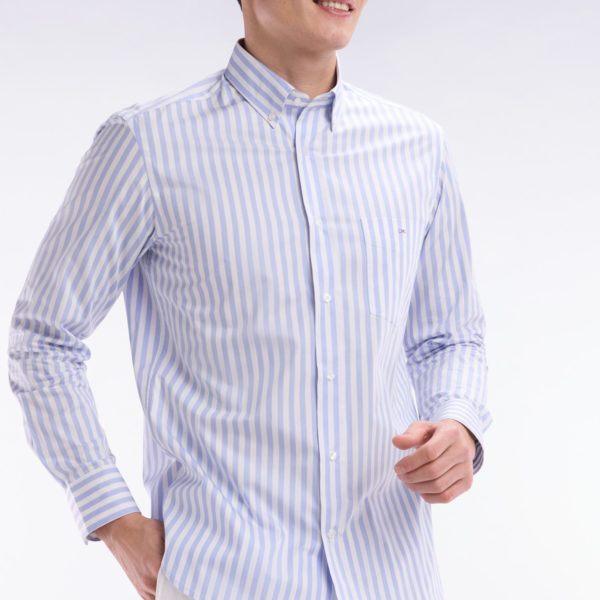 Chemise À Rayures Bâtons En Coton Gris Clair Coupe Droite Eden Park