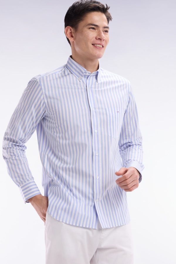 Chemise À Rayures Bâtons En Coton Gris Clair Coupe Droite Eden Park – Image 2