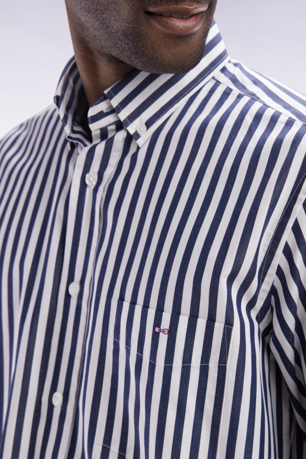 Chemise À Rayures Bâtons En Coton Marine Coupe Droite Eden Park – Image 4