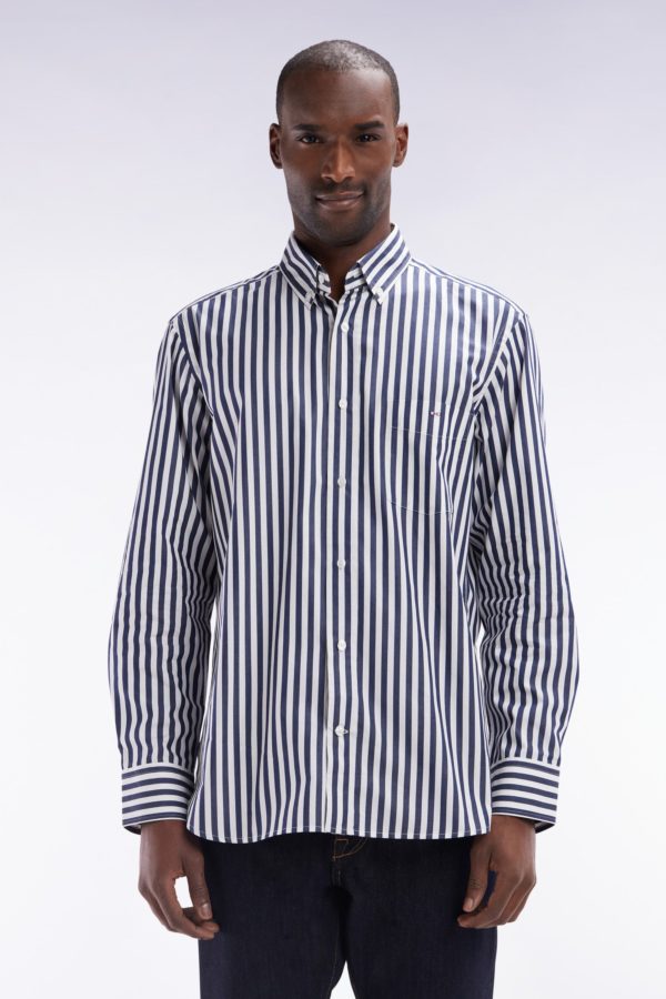 Chemise À Rayures Bâtons En Coton Marine Coupe Droite Eden Park