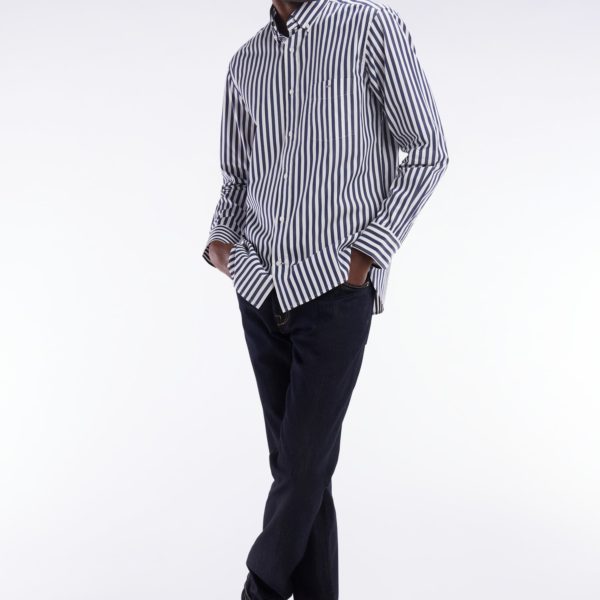 Chemise À Rayures Bâtons En Coton Marine Coupe Droite Eden Park