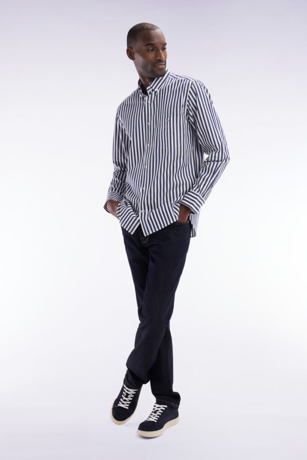 Chemise À Rayures Bâtons En Coton Marine Coupe Droite Eden Park – Image 2