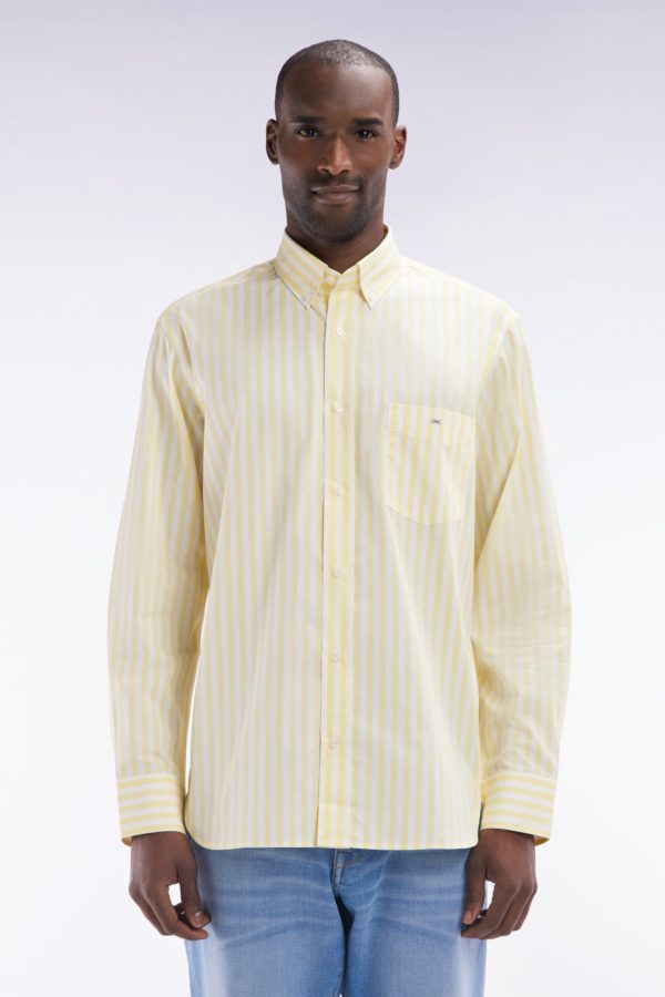 Chemise À Rayures Bâtons En Coton Ivoire Coupe Droite Eden Park