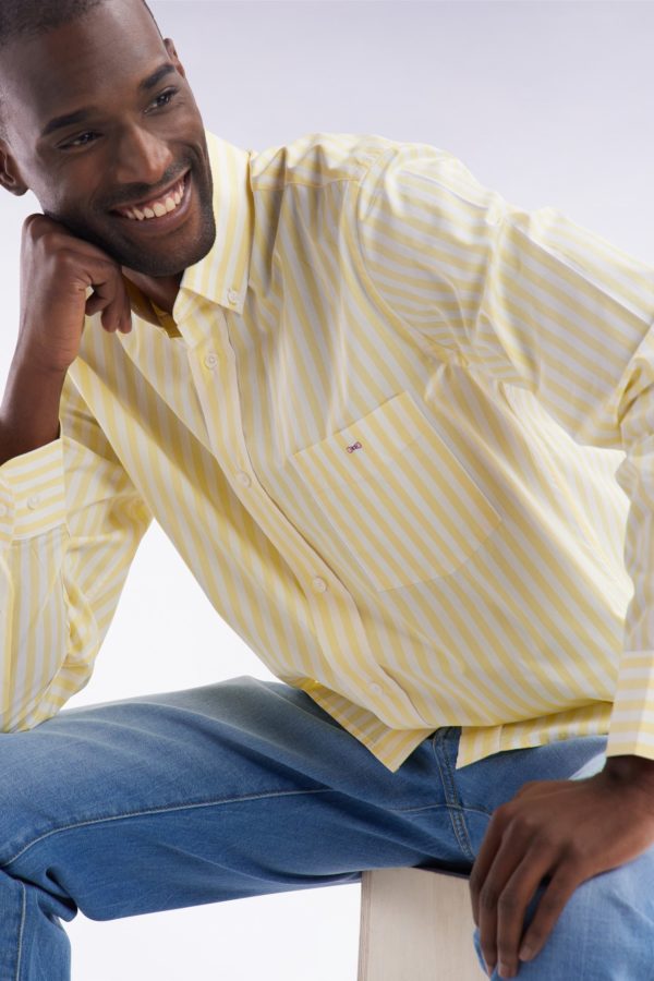 Chemise À Rayures Bâtons En Coton Ivoire Coupe Droite Eden Park – Image 2