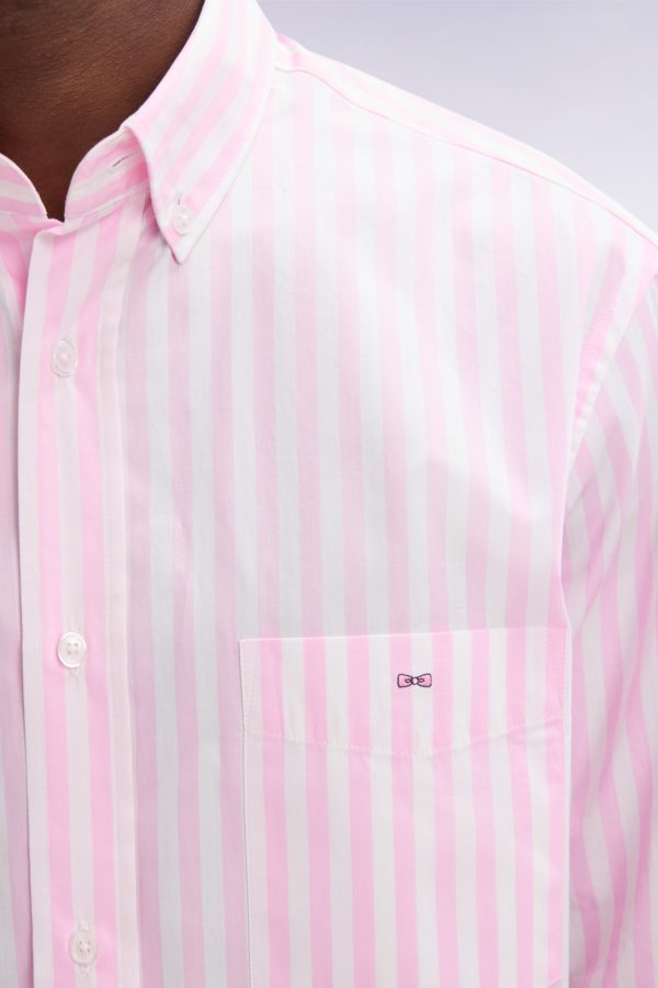 Chemise À Rayures Bâtons En Coton Rose Coupe Droite Eden Park – Image 4