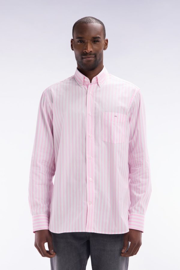 Chemise À Rayures Bâtons En Coton Rose Coupe Droite Eden Park