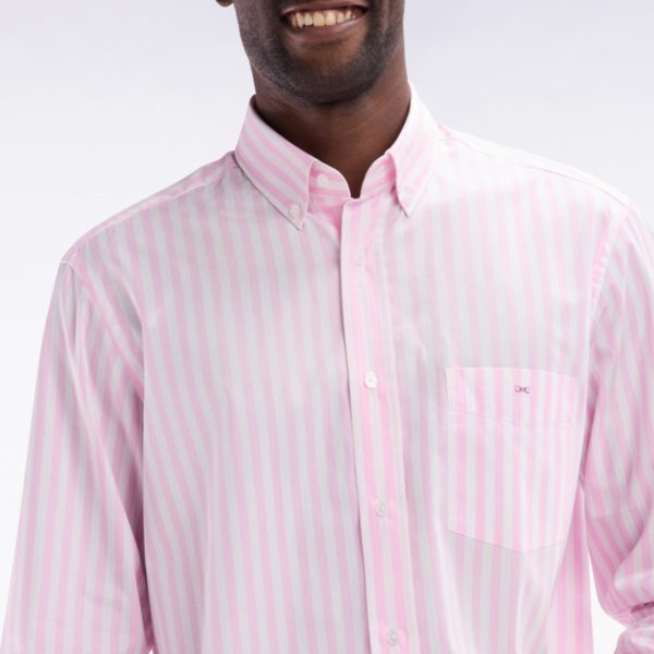 Chemise À Rayures Bâtons En Coton Rose Coupe Droite Eden Park