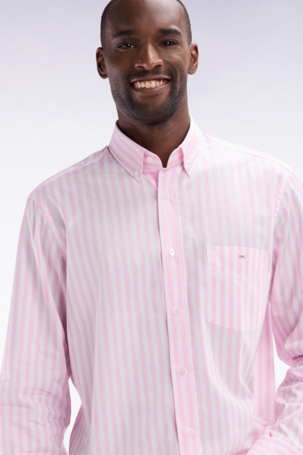 Chemise À Rayures Bâtons En Coton Rose Coupe Droite Eden Park – Image 2