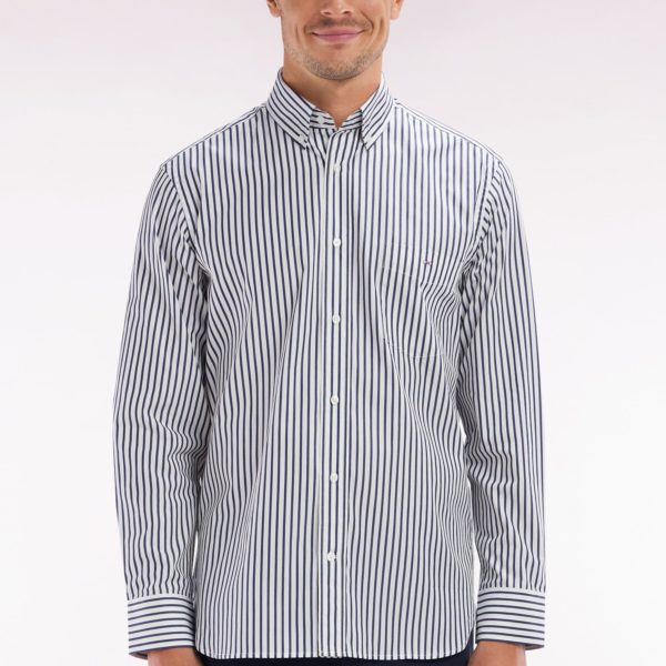 Chemise En Coton Rayée Bleue Coupe Droite Eden Park