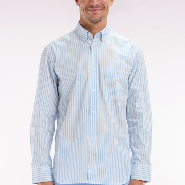 Chemise En Coton Rayée Bleu Ciel Coupe Droite Eden Park