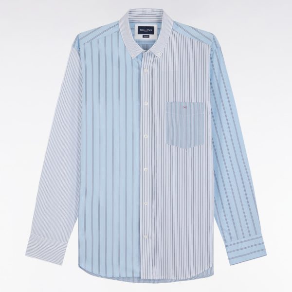 Chemise À Rayures Bâtons En Popeline De Coton Ciel Coupe Droite Eden Park