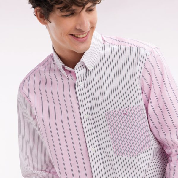 Chemise À Rayures Bâtons En Popeline De Coton Rose Coupe Droite Eden Park