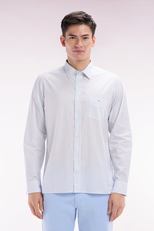 Chemise En Coton À Rayures Ciel Coupe Droite Eden Park
