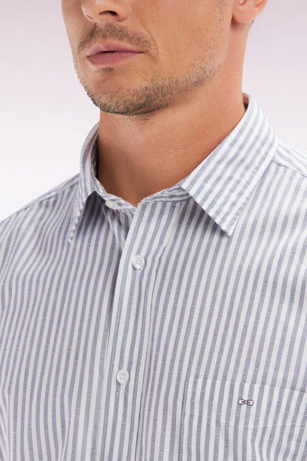Chemise En Coton À Rayures Bleu Foncé Coupe Droite Eden Park – Image 4