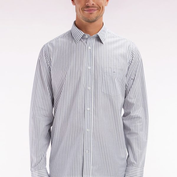 Chemise En Coton À Rayures Bleu Foncé Coupe Droite Eden Park