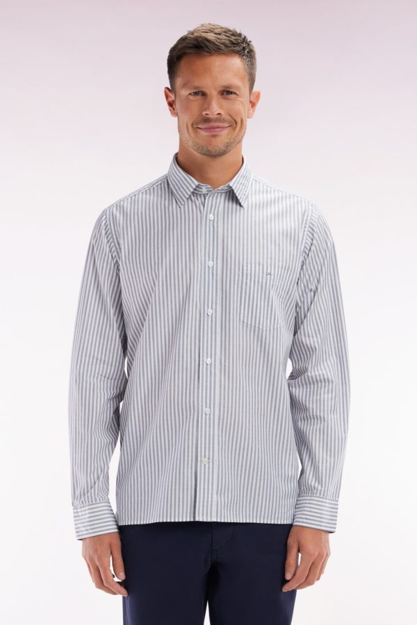 Chemise En Coton À Rayures Bleu Foncé Coupe Droite Eden Park