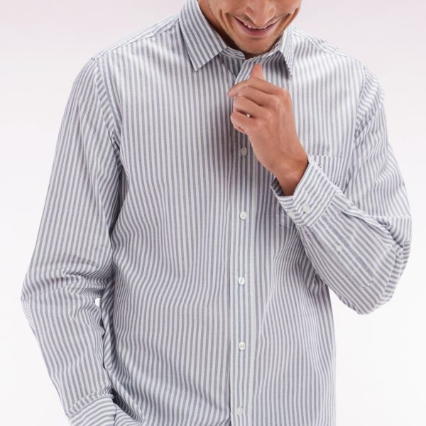Chemise En Coton À Rayures Bleu Foncé Coupe Droite Eden Park