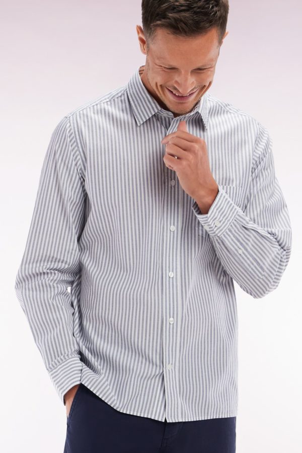 Chemise En Coton À Rayures Bleu Foncé Coupe Droite Eden Park – Image 2